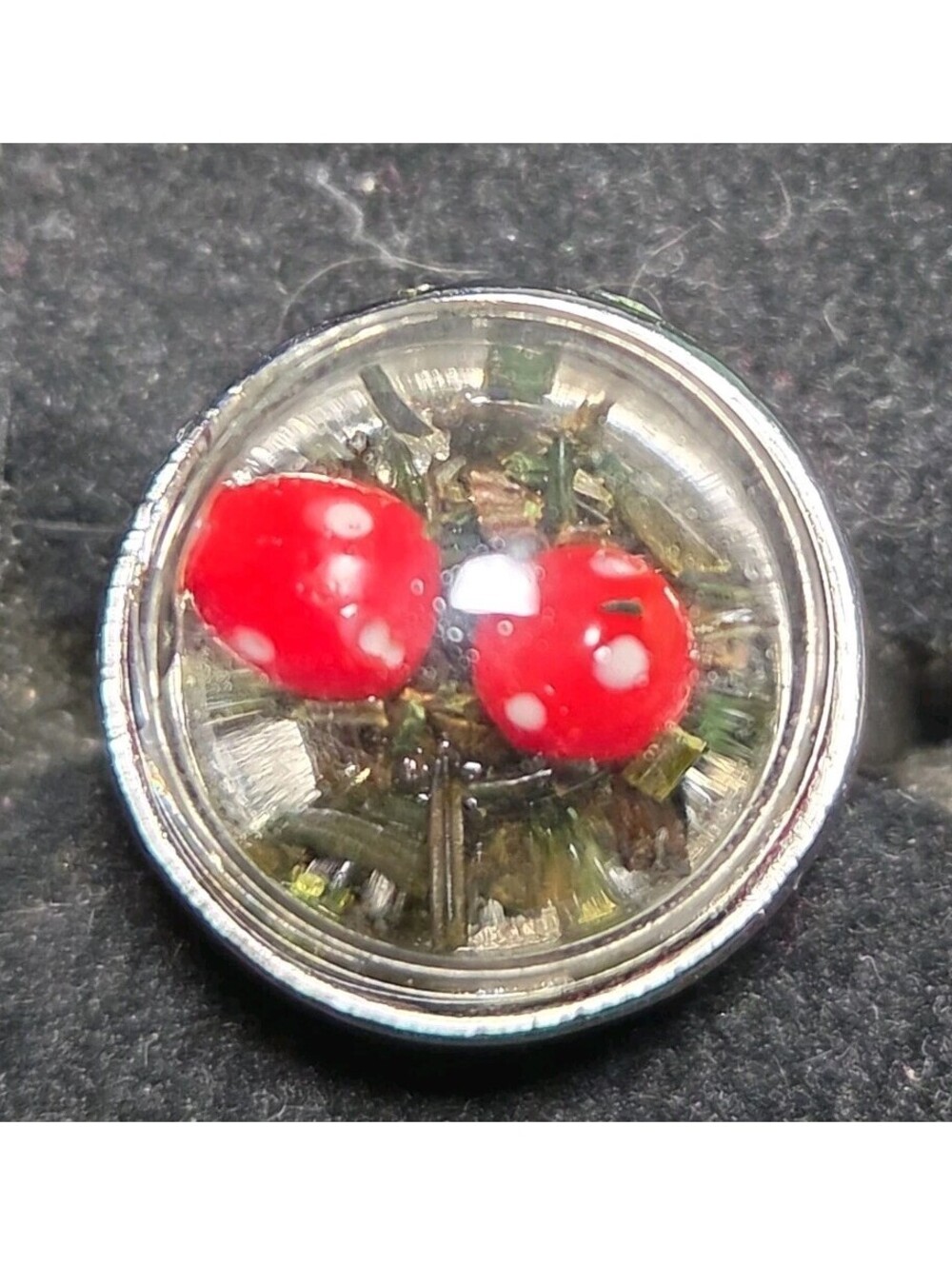 Vintage Glass Mushroom Terrarium Ring Size 7.5 Domed Retro Boho Cottagecore